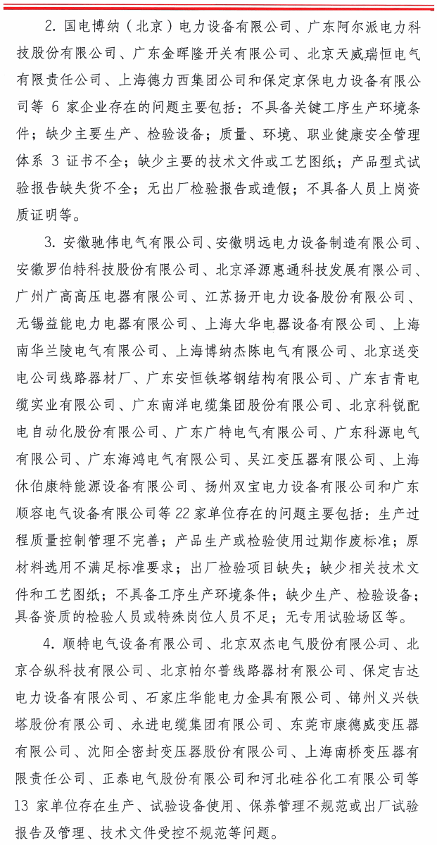 質(zhì)檢總局：關(guān)于電網(wǎng)設(shè)備材料質(zhì)量監(jiān)督行動(dòng)有關(guān)工作情況的通報(bào)